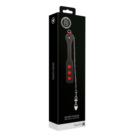 Hearts Paddle with Metal Anal Plug | Black