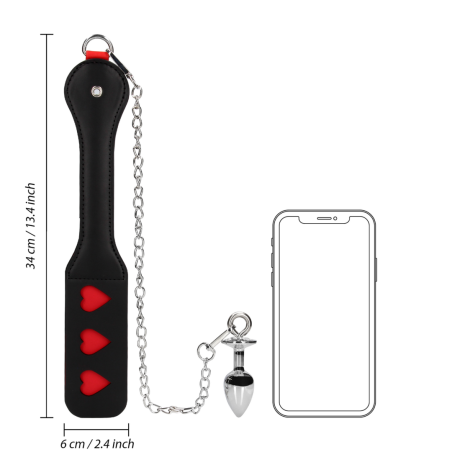 Hearts Paddle with Metal Anal Plug | Black