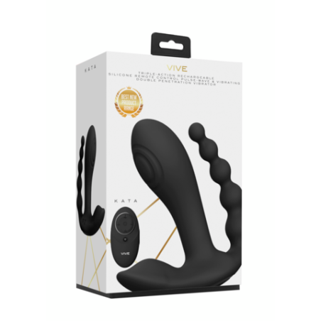 Kata - Pulse Wave & Vibrating Double Penetration Vibrator - Black