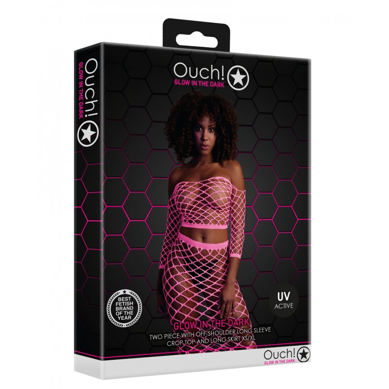 OUCH! | Glow in the Dark | Long Sleeve Crop Top and Long Skirt | Pink | Μέγεθος: XS/XL