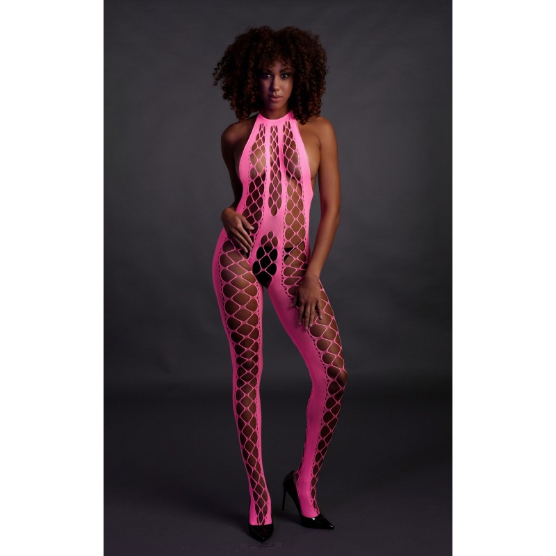 OUCH! | Glow in the Dark | Bodystocking with Halterneck | Pink | Μέγεθος: XS/XL
