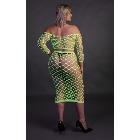 OUCH! | Glow in the Dark | Long Sleeve Crop Top and Long Skirt | Green | Μέγεθος: XL/4XL