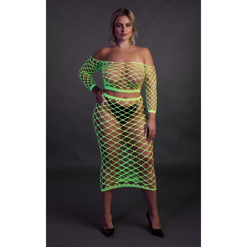 OUCH! | Long Sleeve Crop Top and Long Skirt | Green | Size: XL/4XL