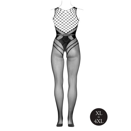 LE DÉSIR | Bodystocking with Accentuated Lines | Black | Size: XL/4XL