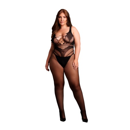 LE DÉSIR | Bodystocking with Accentuated Lines | Black | Size: XL/4XL