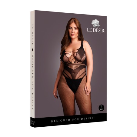 LE DÉSIR | Bodystocking with Accentuated Lines | Black | Size: XL/4XL