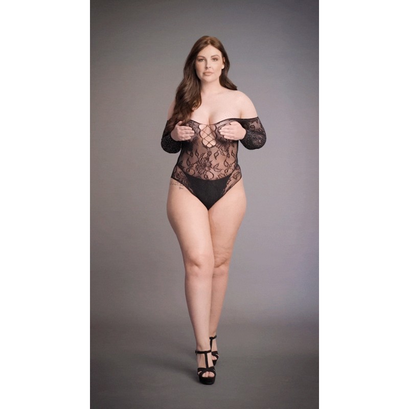 LE DÉSIR | Ανοιχτό Κορμάκι | Wonder Rhinestone Bodysuit | Μαύρο | Μέγεθος: XL/3XL