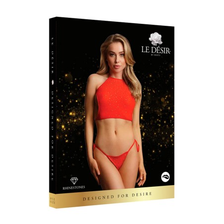 LE DÉSIR | Festive Rhinestone Top And Thong | Red | Size: S/XL