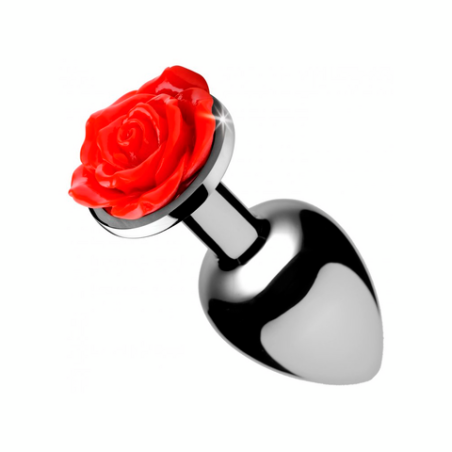 Aluminum Butt Plug with Red Rose | Large