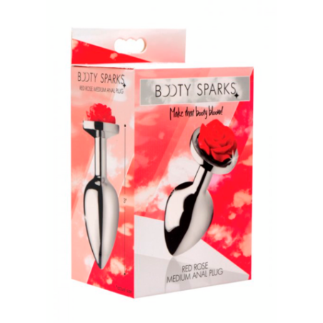 Aluminum Butt Plug with Red Rose | Medium