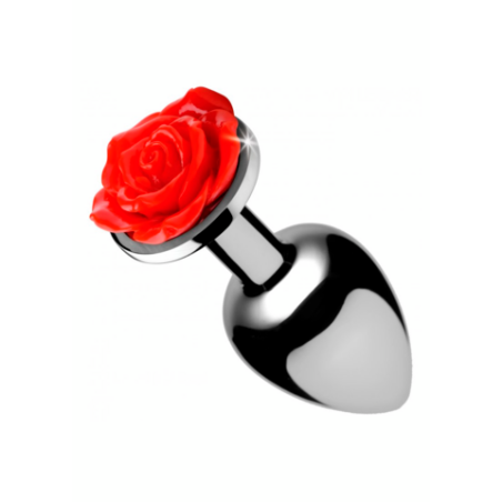 Aluminum Butt Plug with Red Rose | Medium