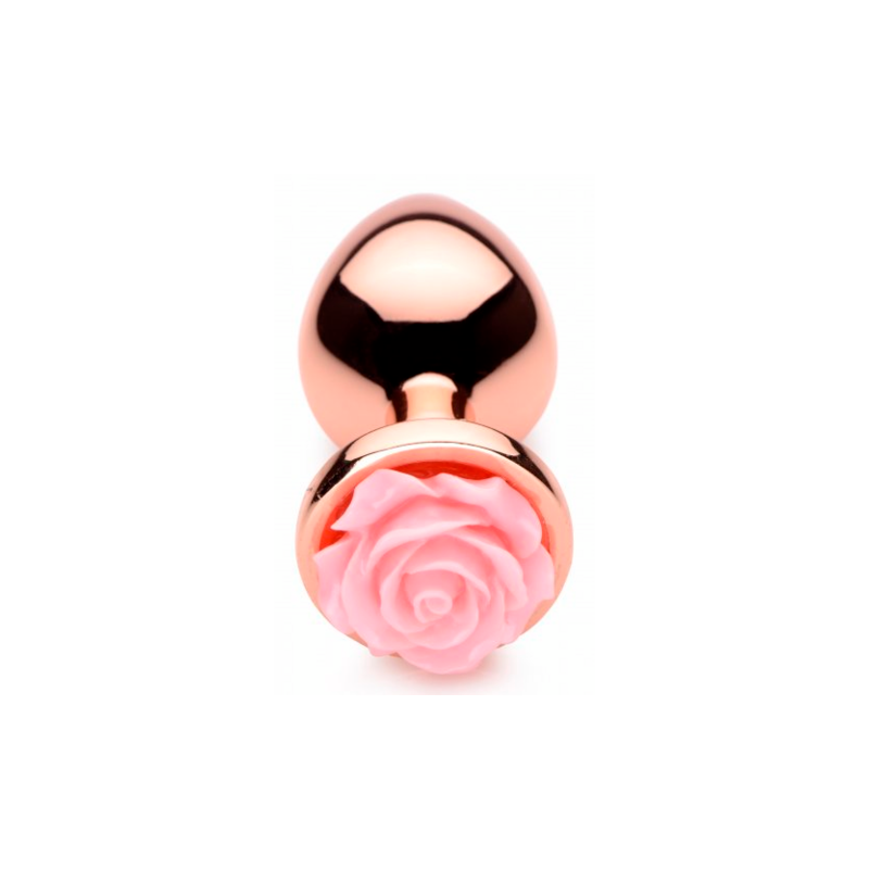 Aluminum Butt Plug with Pink Rose | Medium