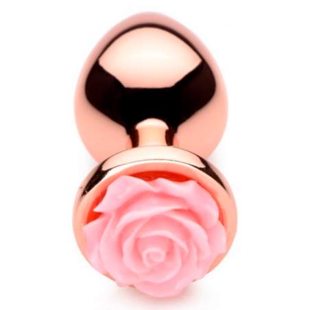 Aluminum Butt Plug with Pink Rose | Medium