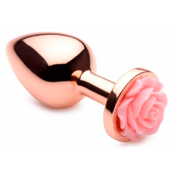 Aluminum Butt Plug with Pink Rose | Medium