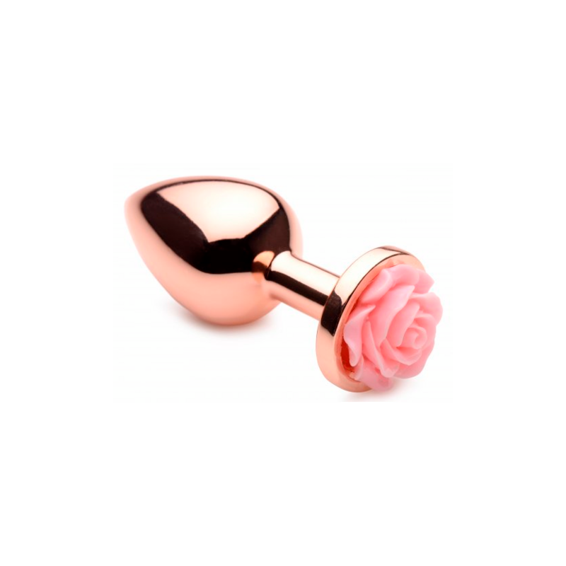Aluminum Butt Plug with Pink Rose | Medium