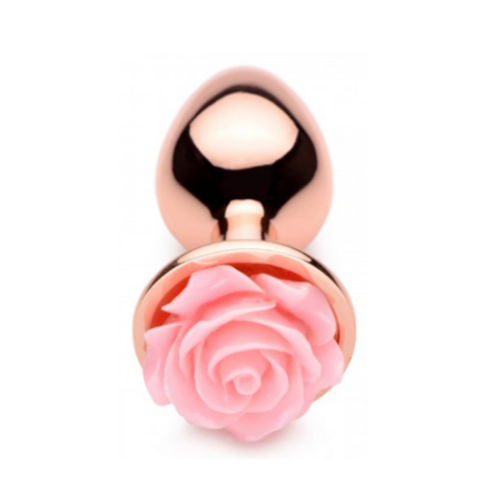 Aluminum Butt Plug with Pink Rose | Small