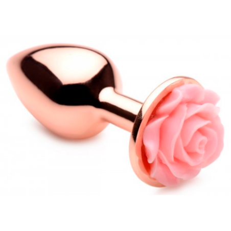 Aluminum Butt Plug with Pink Rose | Small