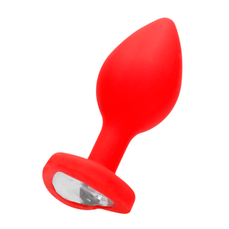 Silicone Butt Plug with Diamond Heart | Red | Regular