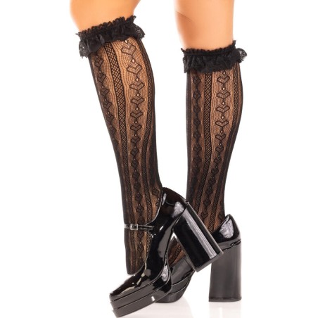 LEG AVENUE | KNEE-HIGH SOCKS WITH RUFFLES - Μαύρες