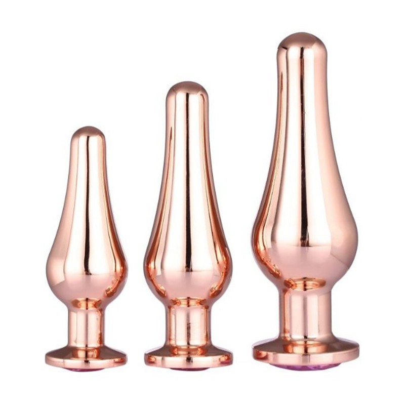 Metal Anal Plugs Set with Pink Gem | 3pcs