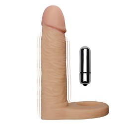 Strap On With Penis Ring With Vibrations Ultra Soft Double Natural 17cm