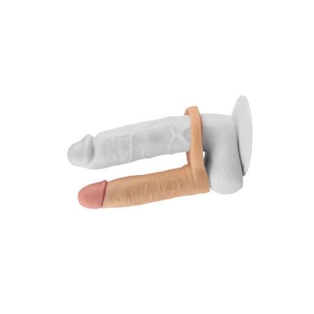 Strap On With Penis Ring With Vibrations Ultra Soft Double Natural 17cm