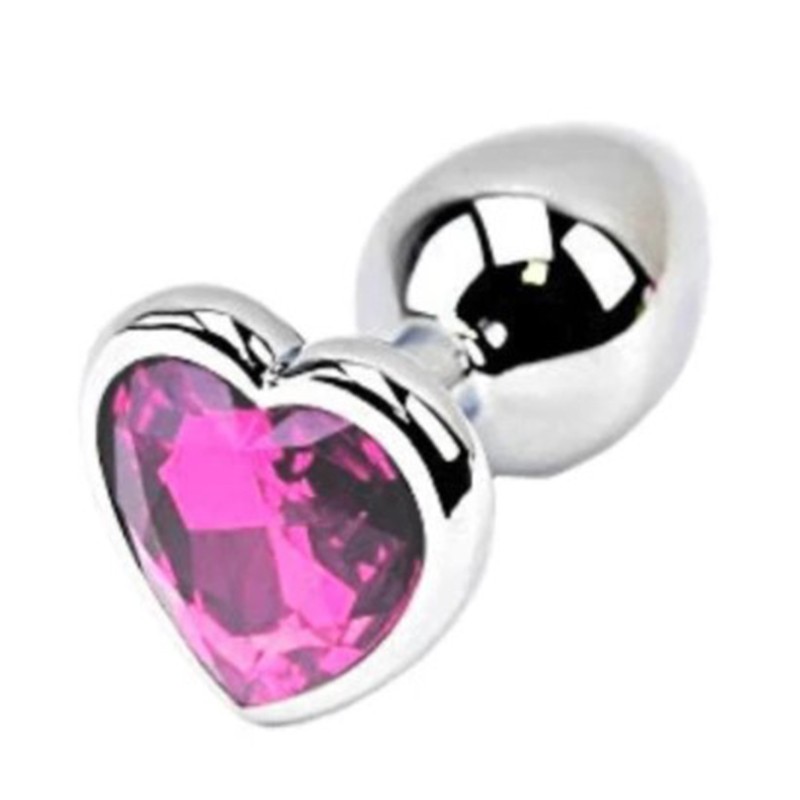 Metal Anal Plug with Pink Heart Gem | Medium