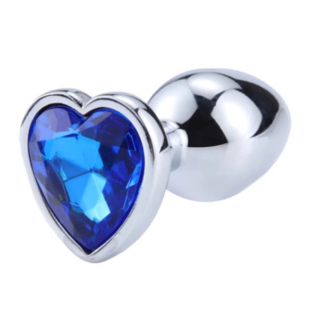 Metal Anal Plug with Blue Heart Gem | Medium