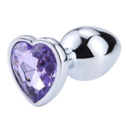 Metal Anal Plug with Light Purple Heart Gem | Medium