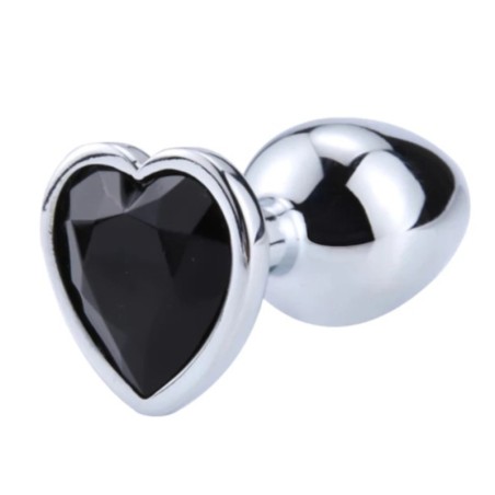 Metal Anal Plug with Black Heart Gem | Medium