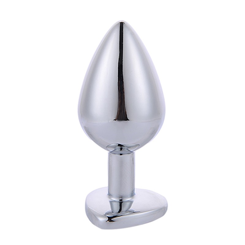Metal Anal Plug with Green Heart Gem | Small