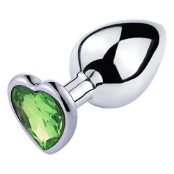 Metal Anal Plug with Green Heart Gem | Small