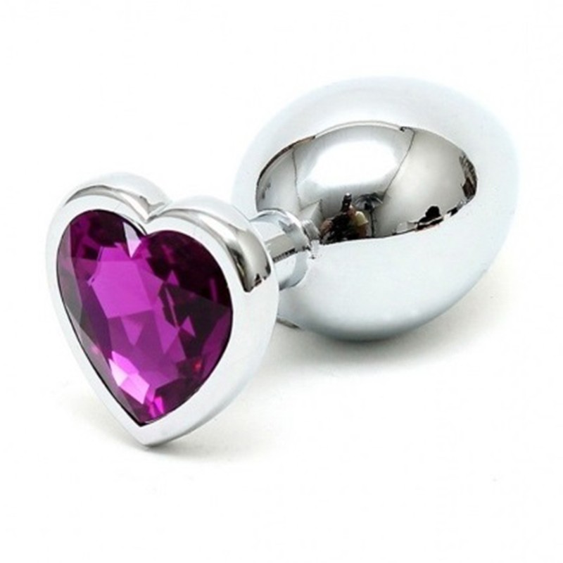 Metal Anal Plug with Purple Heart Gem | Small