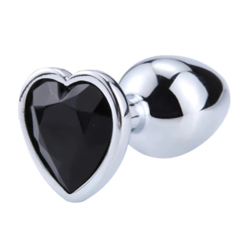 Metal Anal Plug with Black Heart Gem | Small