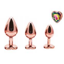 Metal Anal Plugs Set with Rainbow Heart Gem | 3pcs