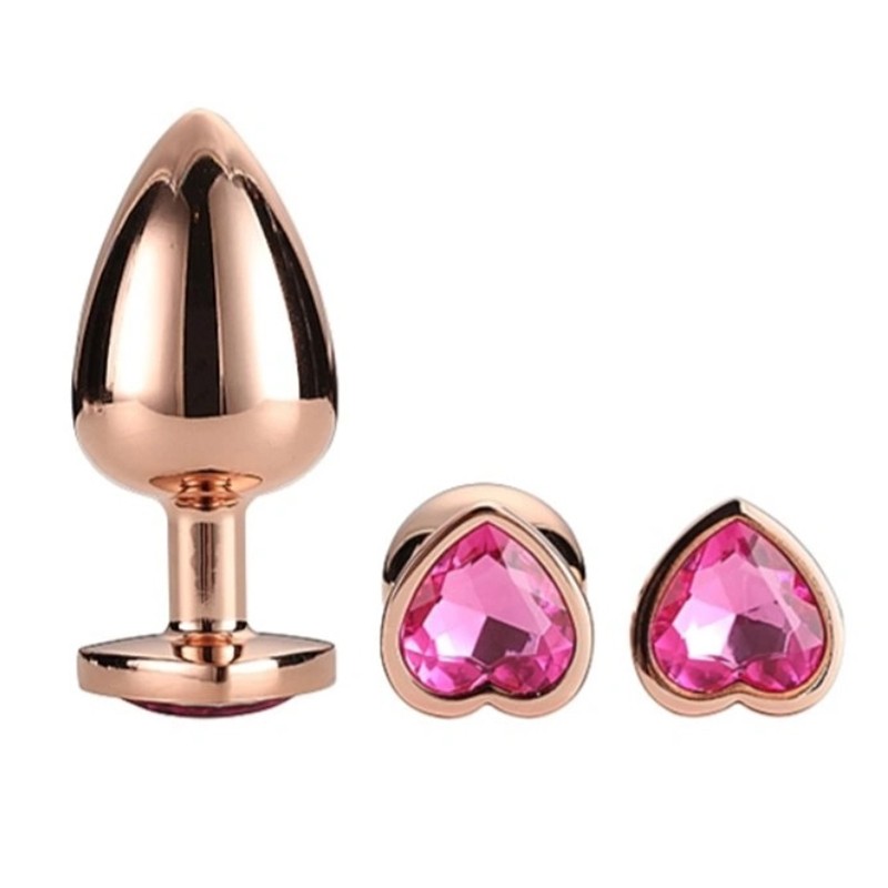 Metal Anal Plugs Set with Pink Heart Gem | 3pcs
