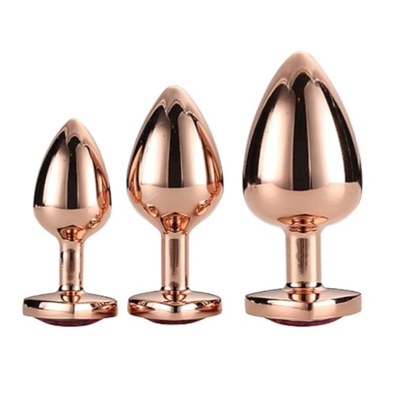 Metal Anal Plugs Set with Pink Heart Gem | 3pcs