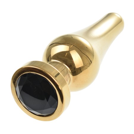 Metal Anal Plug with Black Diamond | Gold - Medium