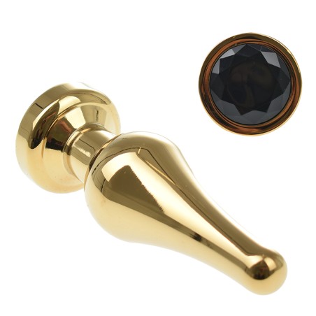 Metal Anal Plug with Black Diamond | Gold - Medium