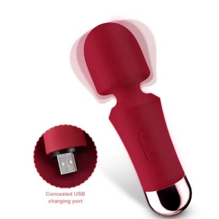 Silicone Wand Vibrator - 10 Vibration Modes - USB - Red