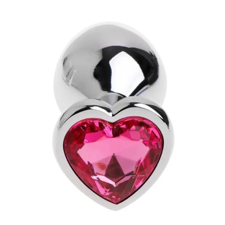 Metal Anal Plug with Pink Heart Gem | Large