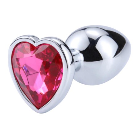 Metal Anal Plug with Pink Heart Gem | Large