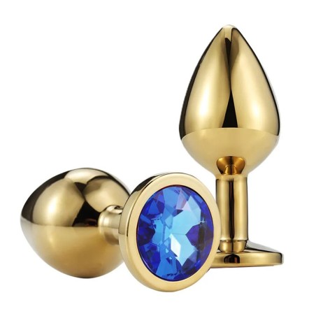 Metal Anal Plug with Blue Gem | Gold - Medium