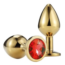 Metal Anal Plug with Red Gem | Gold - Medium