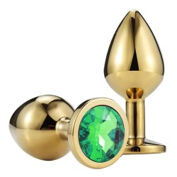 Metal Anal Plug with Green Gem | Gold - Medium