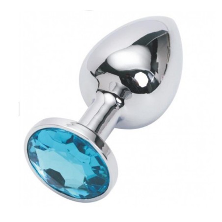 Metal Anal Plug with Light Blue Gem | Large