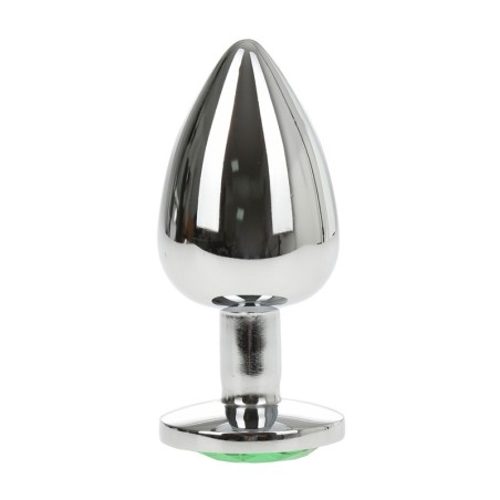 Metal Anal Plug with Green Gem | Large