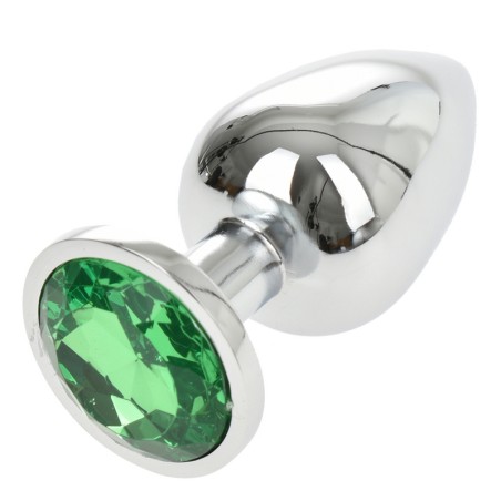 Metal Anal Plug with Green Gem | Large