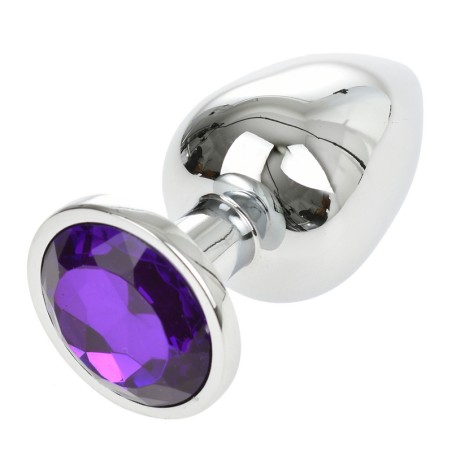 Metal Anal Plug with Deep Purple Gem | Large