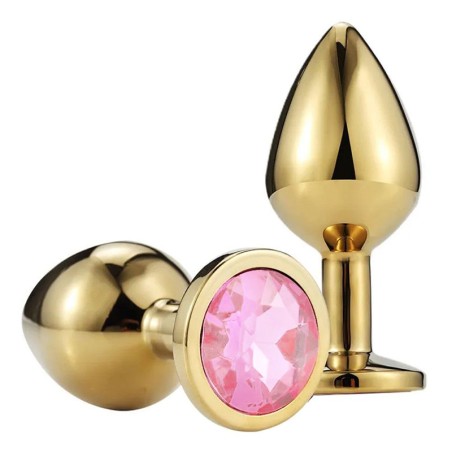 Metal Anal Plug with Light Pink Gem | Gold - Small